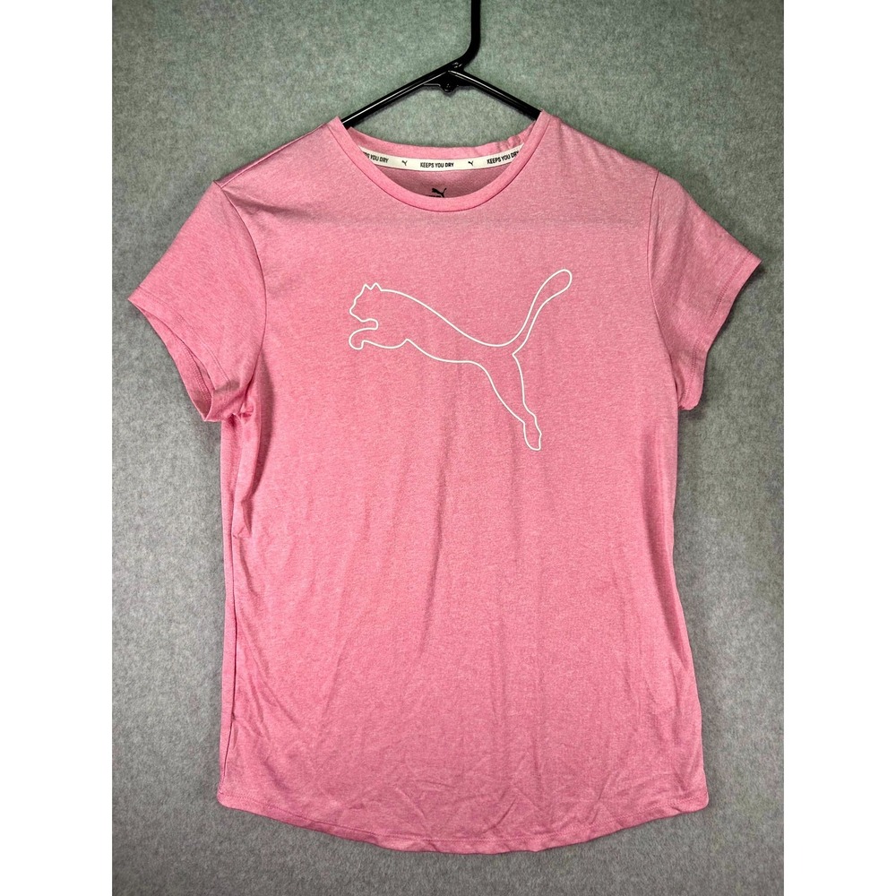 Puma Keeps You Bay Athletic T-Shirt Womens Medium Pink Logo Running Workout
